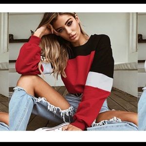 Color Block Long Sleeve Crop Top Sweatshirt